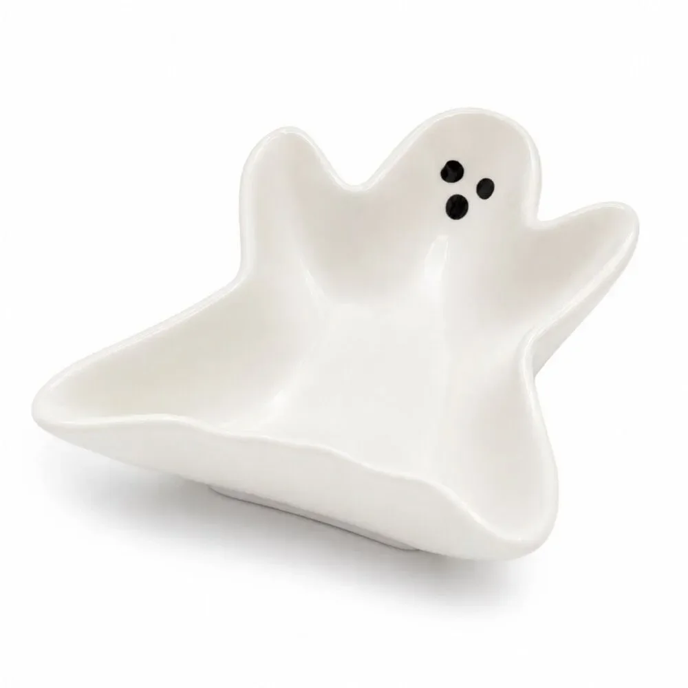Pottery Barn Ghost Stoneware Appetizer Candy Trinket Dish Halloween NWT White